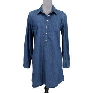 J Crew Dress Womens 4 Blue Cotton Denim Jean Henley Pullover Button Up Preppy